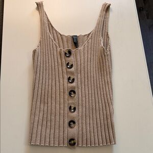 Alya Button-Front Ribbed Tan Camisole